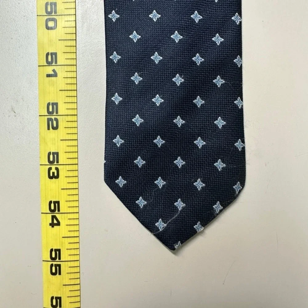 Prince Sirotti Navy Blue Geometric Star Pattern Deluxe Fabric Mens Necktie Tie